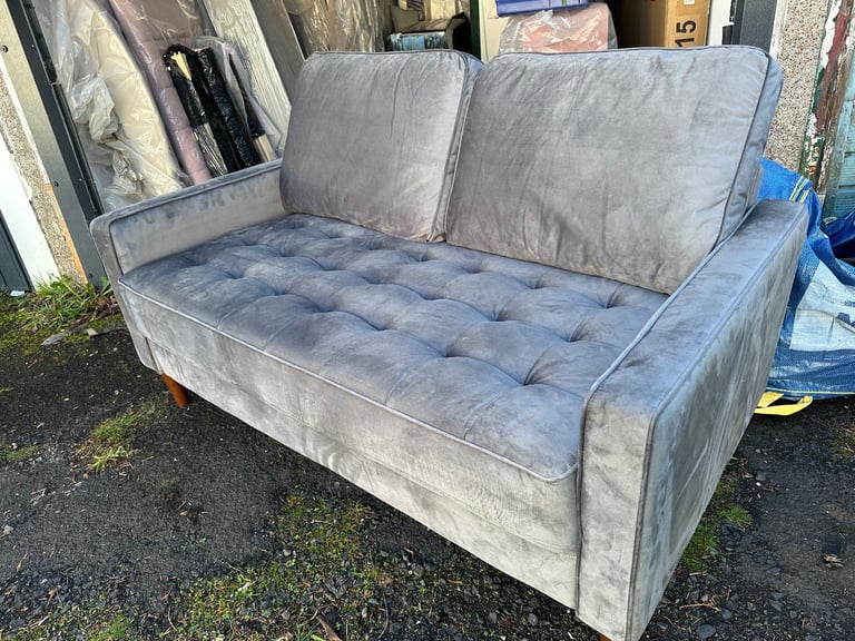 2 seater grey plush sofa 