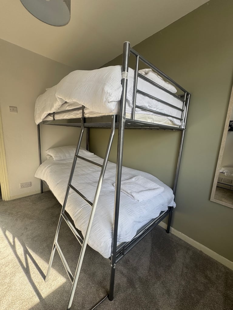 Modern Metal Bunk Bed with Mattresses - Virtually New, Used Once! (£327 new)