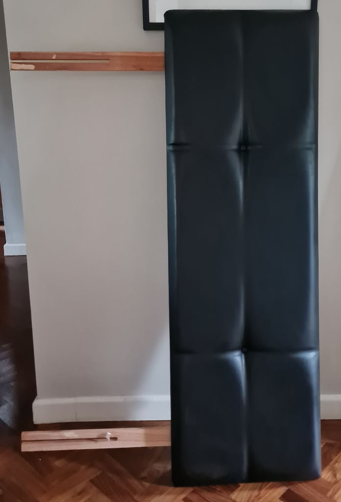 image for DELIVERY INCLUDED VGC kingsize bed black leather fabric headboard 