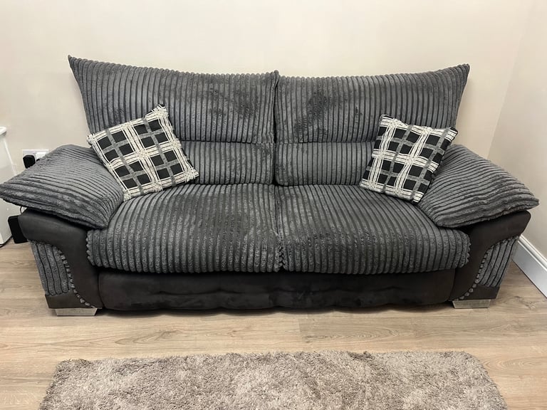 3 Piece Suite: Sofa, Cuddle Chair & Foot stool - Grey