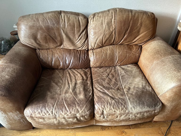 image for Two large two-seater leather sofas