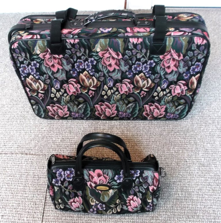 Large Jane Shilton Vintage Tapestry Suitcase with Matching Holdall