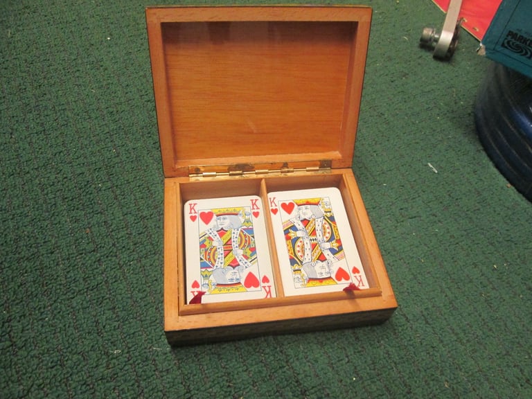 Twin Cards set a Beautiful Inlaid Lacquered Box, Used but in nice conditiion