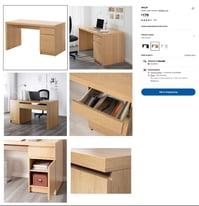 IKEA MALM Desk, Oak Veneer, 140x65 cm £55