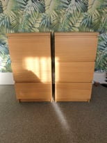 Ikea 2 x malm bedside table oak veener 3 drawers 