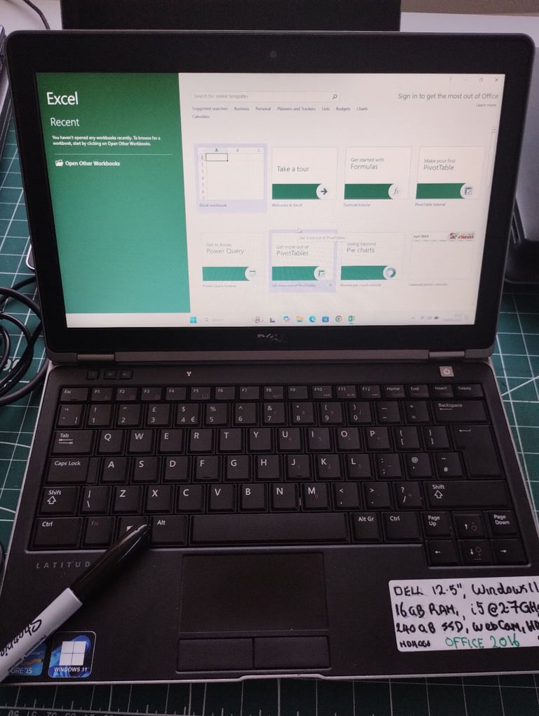 Dell laptop. Windows 11. Full Microsoft Office, 16GB RAM, i5 CPU, 240GB SSD, HDMI, WebCam.
