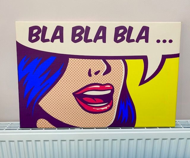 LARGE POP ART WALL CANVAS, ROY LICHTENSTEIN STYLE, BLA BLA, COLOURFUL