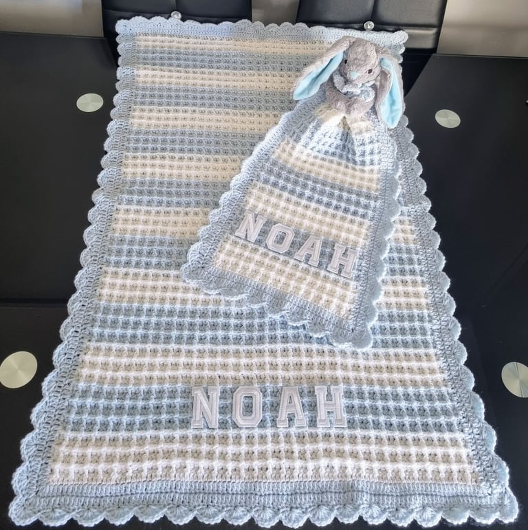 Crochet Baby Blanket, Personalised, Boys and Girls colours available