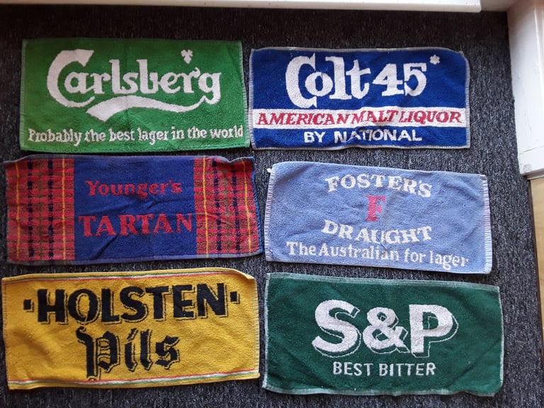 9 vintage 1980s bar beer towels.