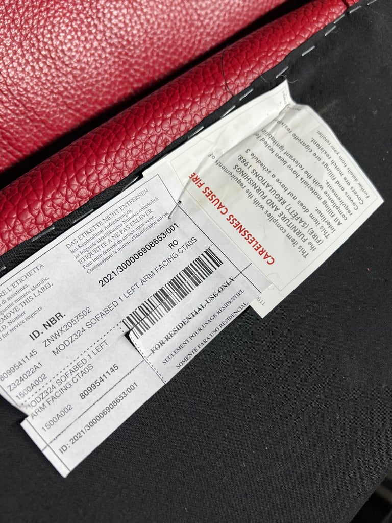 DFS Velocity / Kalamos Leather Chaise Sofa Bed - Red