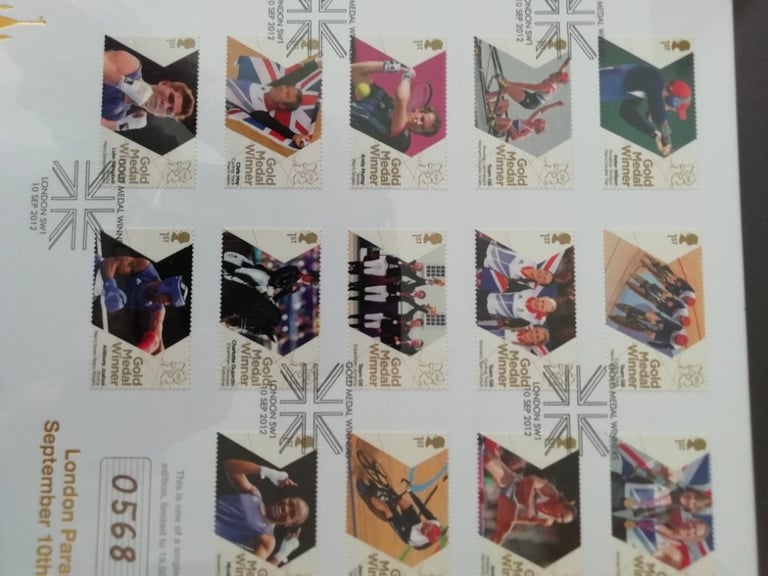 Framed 2012 Olympic Gold Medal Winner's Stamp Collection 