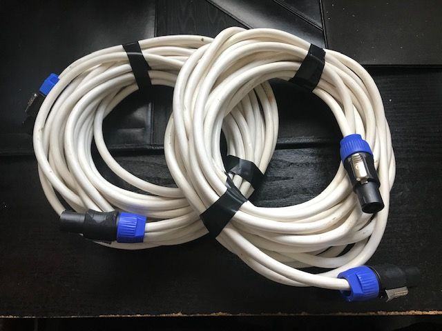 SPEAKER CABLES x 2 USED - PAIR 10metre SPEAKON PLUG TO SPEAKON PLUG- £35