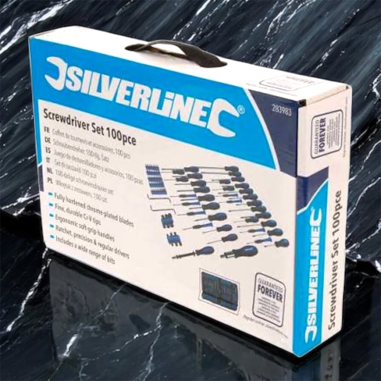Silverline Screwdriver Set 100pce Hardened chrome vanadium blades and tips
