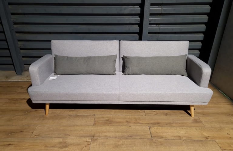image for Barely Used Fabric 3 Seater Clic Clac Sofa Bed - Light Grey.