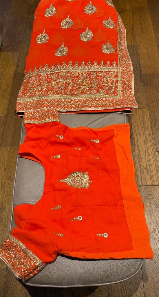 Stunning Orange & Gold Saree (Top size 10-12)