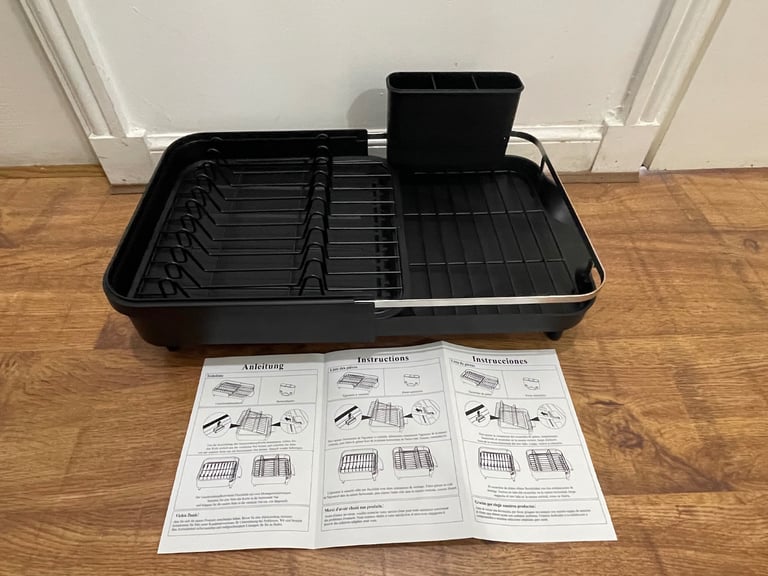 Brand New Extendable Dish Drainer Rack with Drip Trays and Utensil Holder