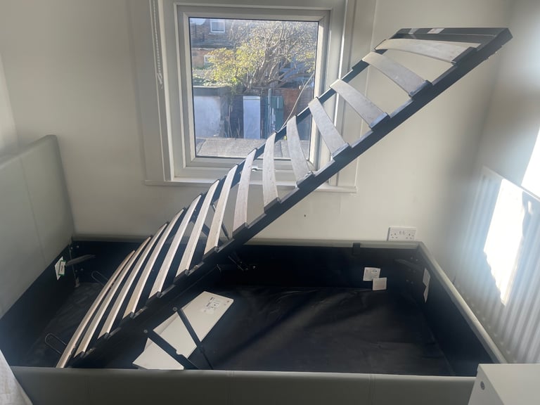 image for Single Ottoman Bed with Mattress – Large Leather Base, Excellent Condition