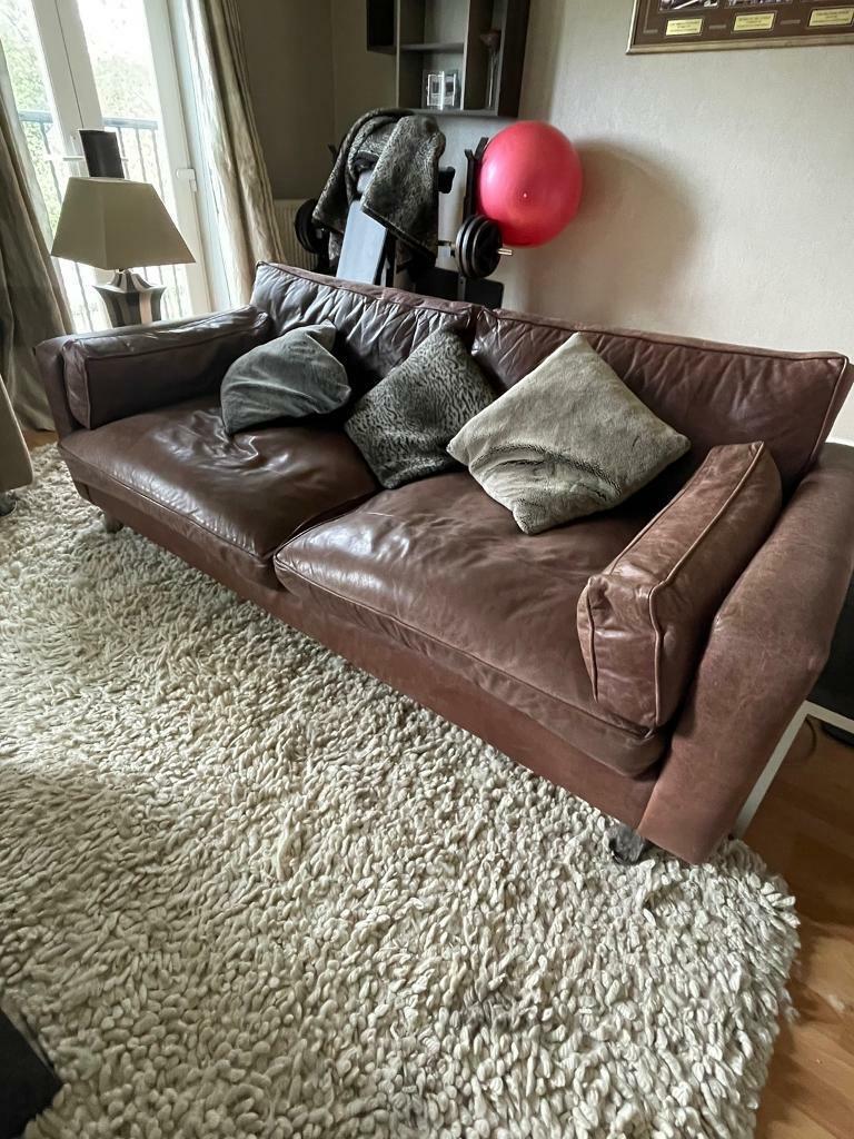 Brown leather sofa & 2 x Cinema Style Armchairs