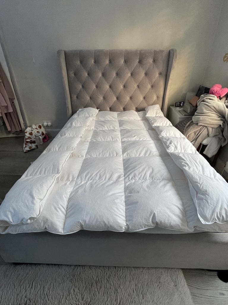 Grey Velvet Double Ottoman Bed