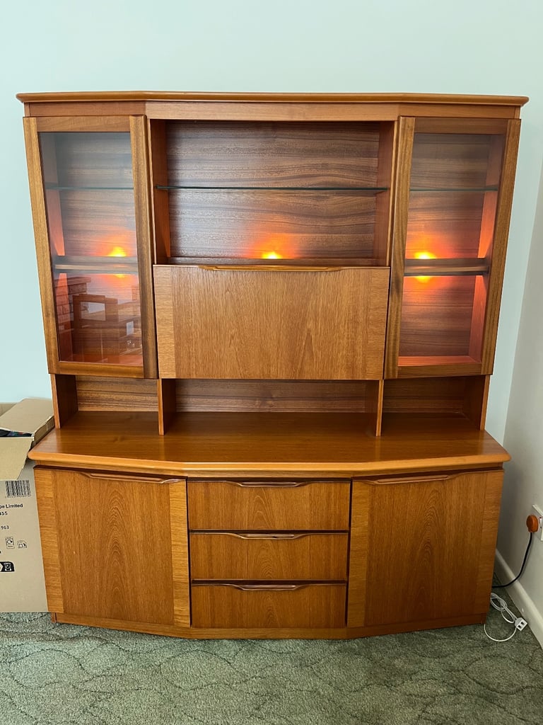 image for Mid-century teak veneer display cabinet with backlighting