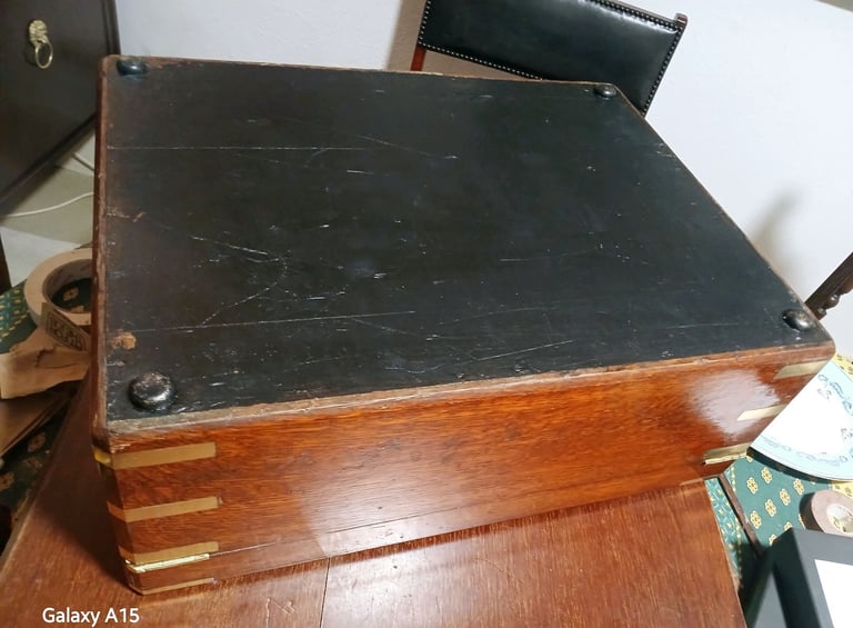 1885 Oak & Brass Bound Military Campaign Officers Document Case