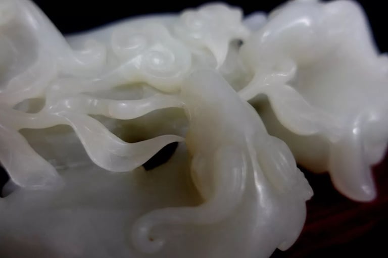 Antique Large & Heavy Chinese Hetain White/G Jade Carved Group "3 Rams" 19th C