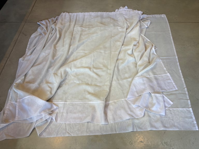 4 x Vintage Lace / Net Curtains Fabric Panels Sheer White Minimal Plain ~2m x 150cm