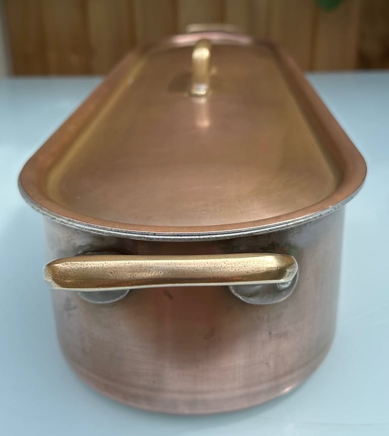 LARGE VINTAGE FRENCH COPPER FISH KETTLE, POISSONIERE, POACHER, L70cm - TOURNUS FRANCE - WILL POST!