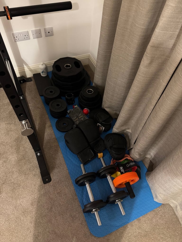 Home Gym with Weights, Rack, Bench & Exercise Bike – Full Set