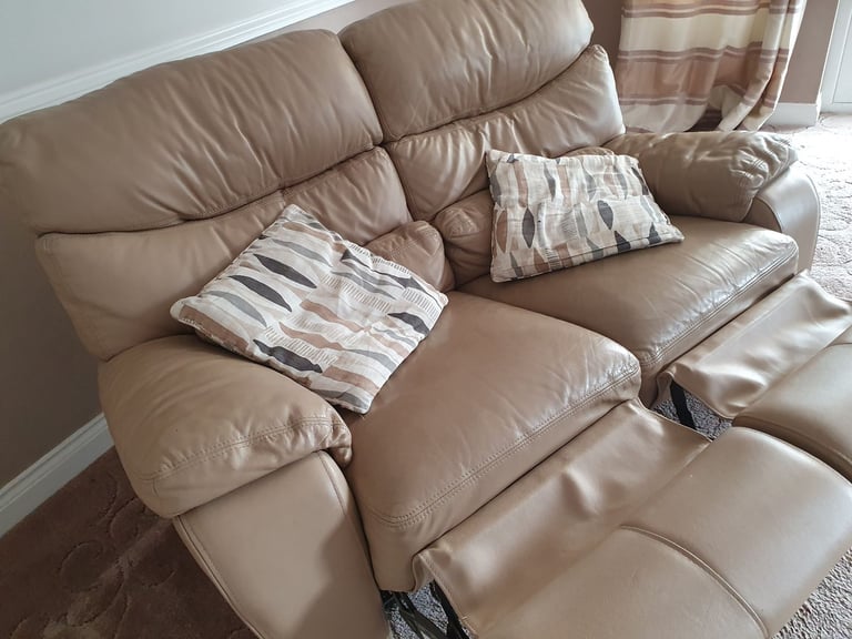 2 seater beige dual reclining sofa