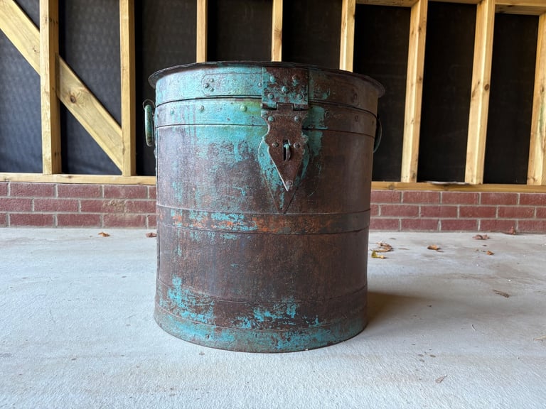 Decorative heavy metal storage bin