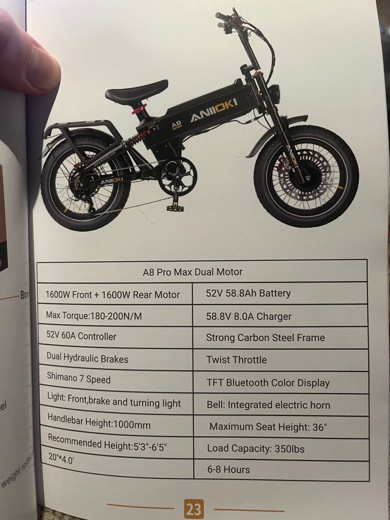 2024 Version Aniioki A8 Pro Max 52V Dual Motor Ebike 