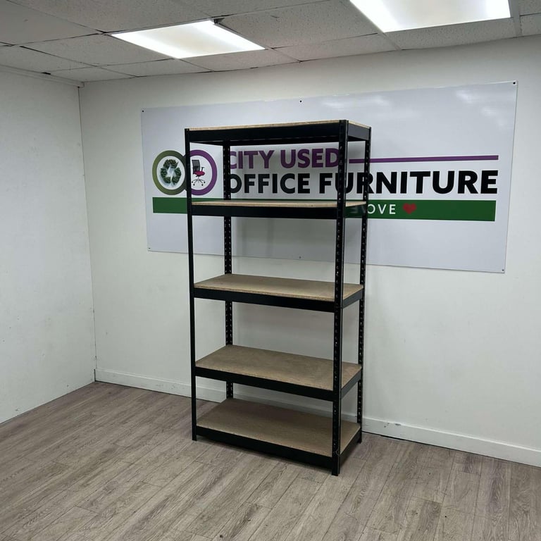 Tall Shelving Unit, 4 Shelves, Black Metal & Wood - DELIVERY & INSTALLATION AVAILABLE!