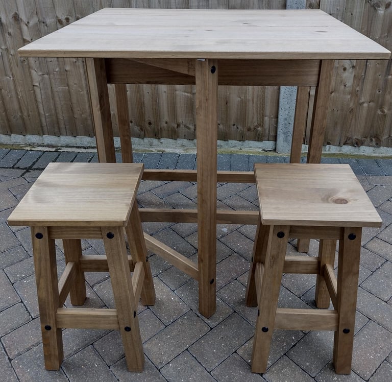 image for Breakfast table and stools (Corona drop-leaf pine table & 2 stools)