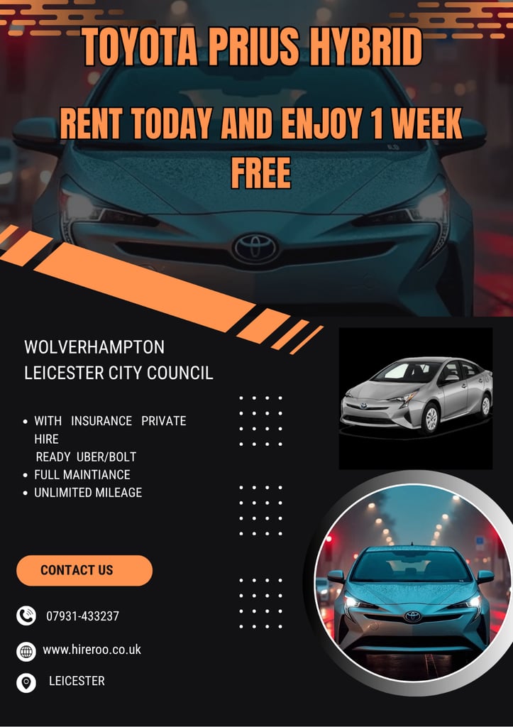 Private Hire Cars - LEICESTER CITY COUNCIL - WOLVERHAMPTON - Taxi Rentals - Toyota Prius - Leicester
