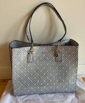 Beautiful metallic silver and white leather large tote bag, never used £95 (bought for £175)