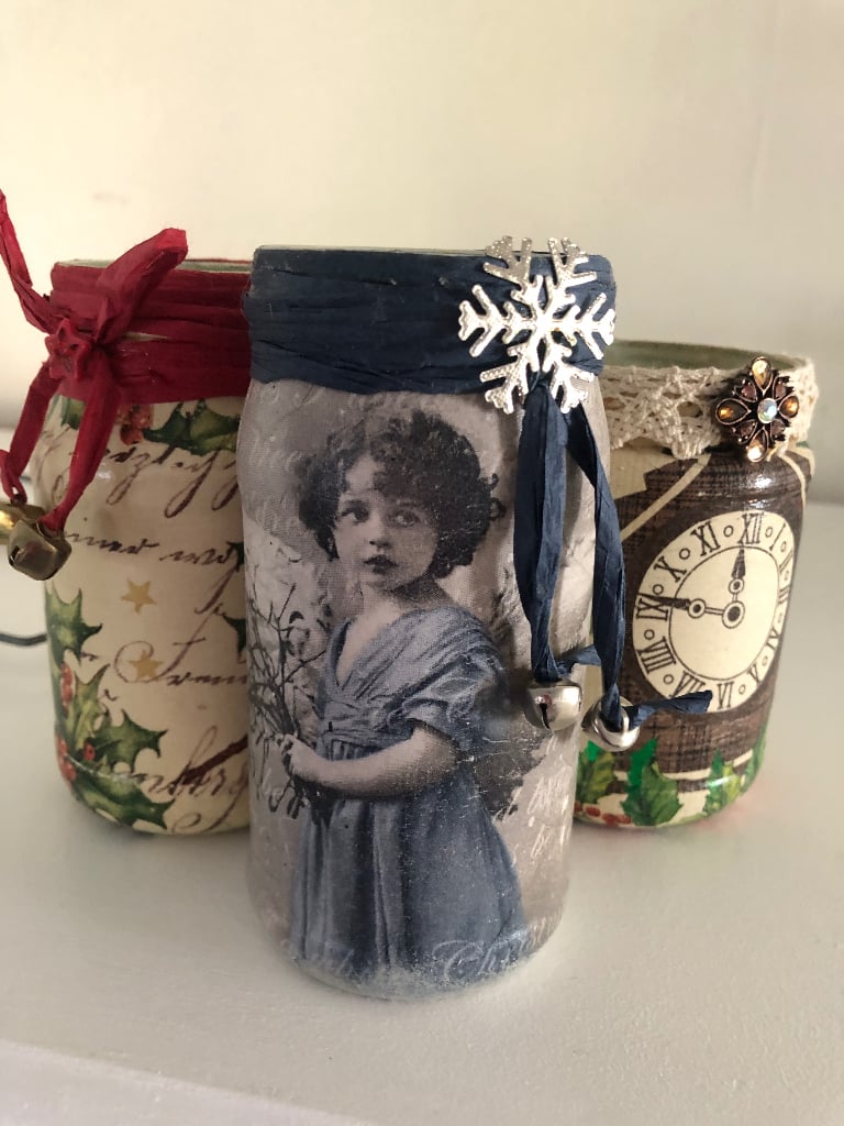 Set of 3 Christmas glass ornaments or vase 
