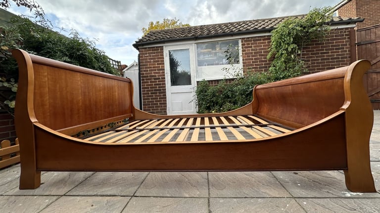 Wonderful French Exigence Couture NF Sleigh Cherrywood King Bed Frame – Good Condition 
