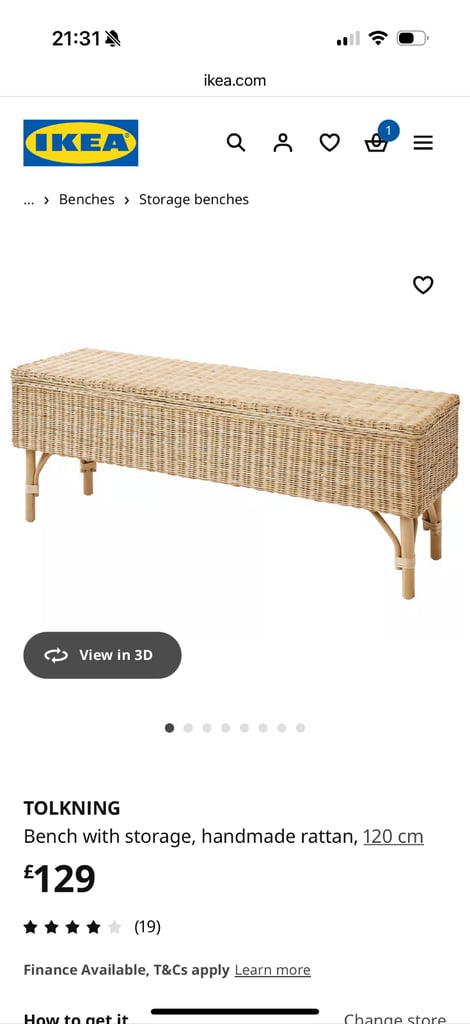 Bench with storage, handmade rattan, 120 cm