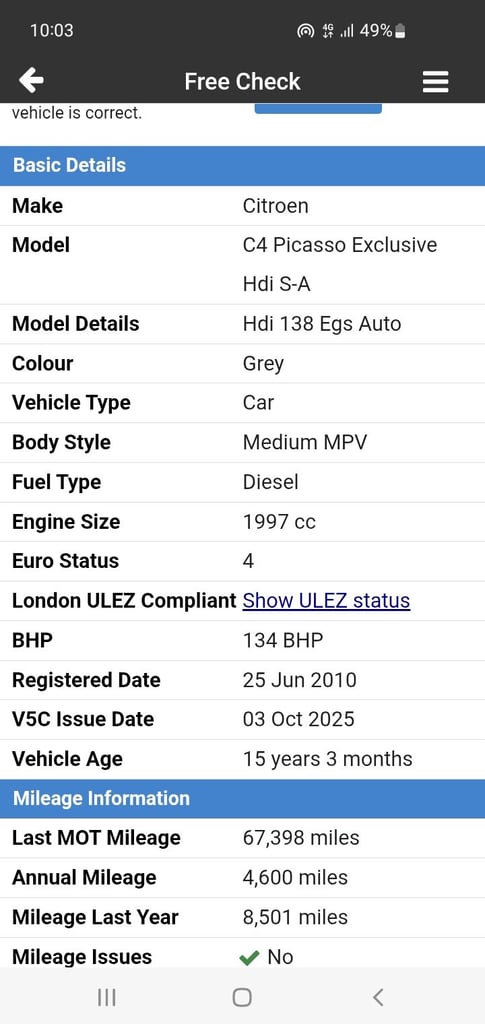 Citroen, C4 PICASSO, MPV, 2010, Semi-Auto, 1997 (cc), 5 doors