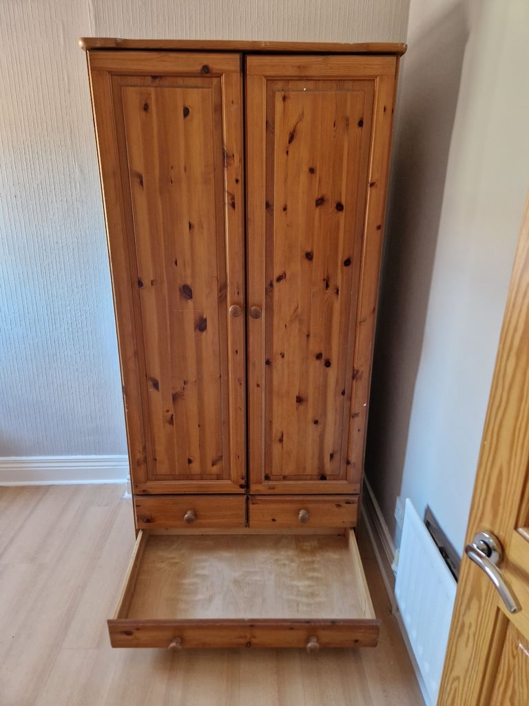 Solid Wood Wardrobe - Classic Brown Finish - Good Condition
