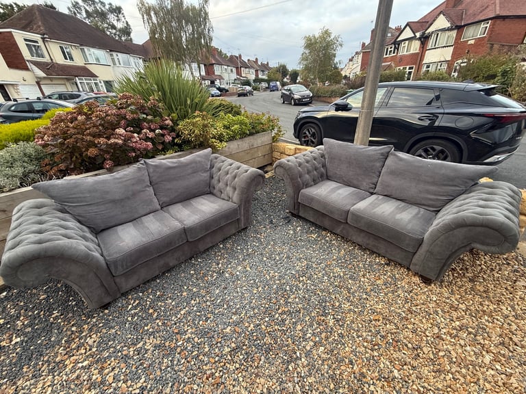 Grey Chesterfield 3 Seater Sofa Set 