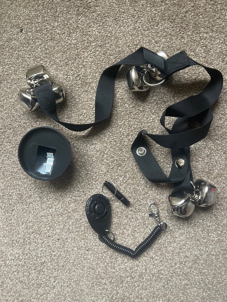 Potty Training Set - 4 Pack Adjustable Dog Bells with Clicker & Whistle