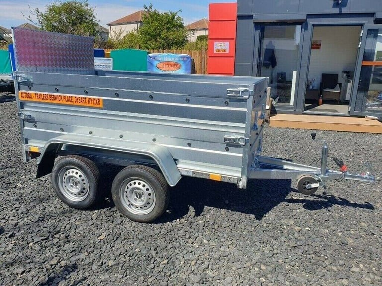 image for BRAND NEW 8,7FT X 4,2FT TWIN AXLE DOUBLE BROADSIDE TRAILER WITH RAMP 750KG UN BRAKED