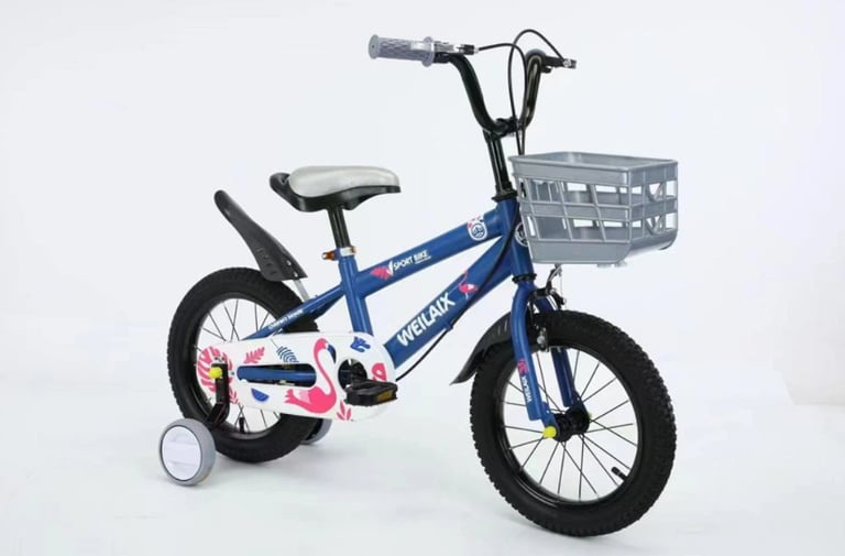 image for Brand New Kids' Bike for Ages 4-7 with Training Wheels and Basket – Unopened
