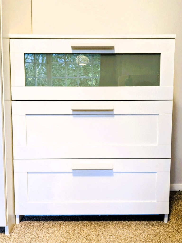 image for Chest of 3 drawers, white/frosted glass, 78x95 cm