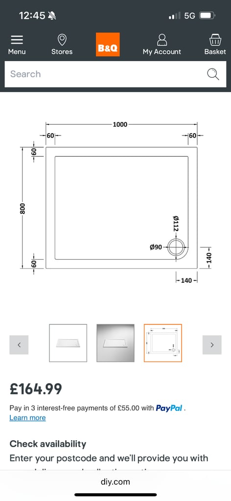 image for Nes Home Slim 1000 x 800 Rectangular Stone Resin Shower Tray For Wetroom Enclosure