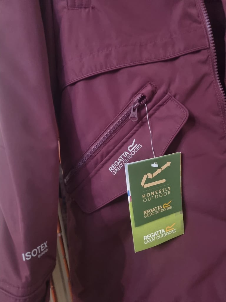 Puffer Jacket Coat Faux Fur Head Pockets And Full Zip Red