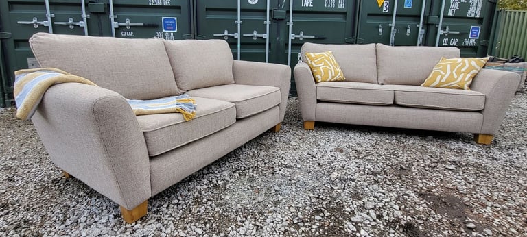 Beige 3 seater sofas x 2 DELIVERY AVAILABLE
