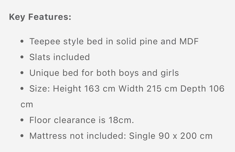 Kids Wooden Teepee Tent Bed
